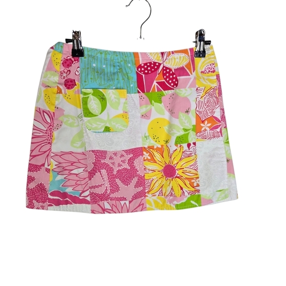 Vtg Lilly Pulitzer White Label Patchwork Print Wrap Mini Skirt - Picture 1 of 7